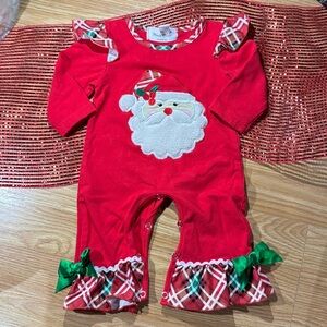 Marie Nicole 1 piece Christmas outfit. Santa face on front. Size 0-3.